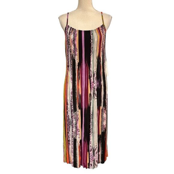 Nicole Miller Dress  M Colorful Mixed Striped Pleated Jersey‎ Knit Midi Artsy - Picture 1 of 10